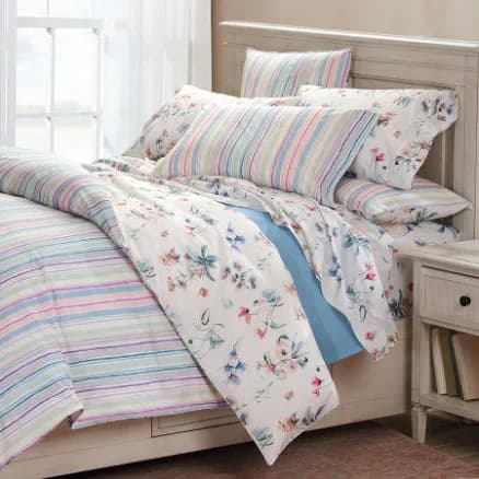Leyla Reversible Percale Duvet Cover (Queen): Ivory multi