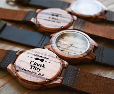 Urban Designer Engraved Wood Groomsmen Watch