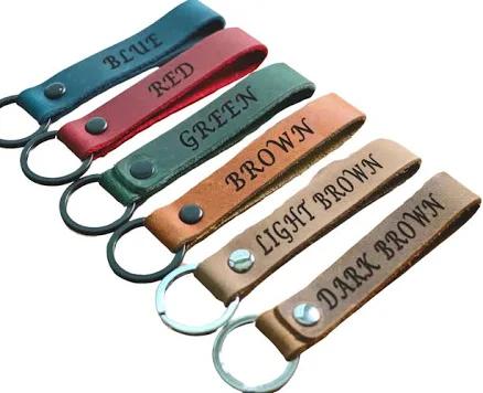 MINIMALIST Personalized Leather Keychain. Custom Leather Keychain. Monogrammed Leather Key fob