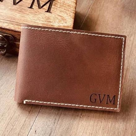 Personalized Leather Wallet with Initials or Name Engraved