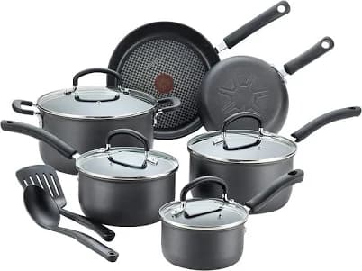 T-fal Ultimate Hard Anodized Nonstick 12 Piece Cookware Set, Dishwasher Safe Pots and Pans Set, Black