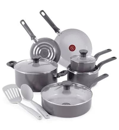 T-fal 12 Piece Easy Care Ceramic Non-Stick Pots and Pans Cookware Set