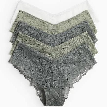 Ladies - Green 5-pack Lace Hipster Briefs - Size: XXL - H&M