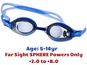 [5-14 yrs] Kids Prescription Swim Goggles (Pre-made with Far Sighted +ve powers - Dark Grey Tinted Lenses ) - Blue