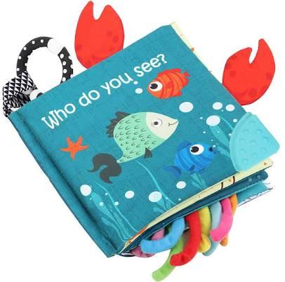 Fish Soft Cloth Book, Shark Tails Soft Activity Crinkle Baby Books Toys for Early Education for Babies,Toddlers,Infants,Kids, Teether Ring,Teething