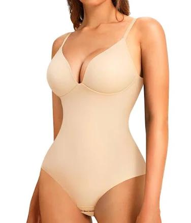 LODAY Women's Deep V-Neck Shapewear Bodysuit with Built-in Bra