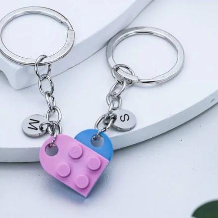 Personalized Initial Heart Keychain Set