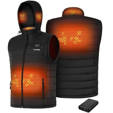 TIDEWE Men's Heated Vest with Retractable Heated Hood and Battery Pack for Hunting/Hiking