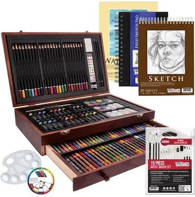 U.S. Art Supply Deluxe Mega Wood Box Art, Painting & Drawing Set