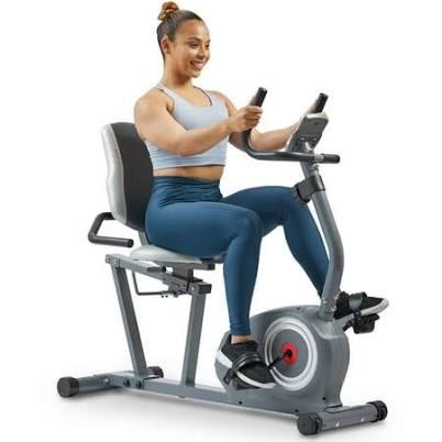 Sunny Health & Fitness Essentials Series Magnetic Smart Recumbent Bike with Bluetooth