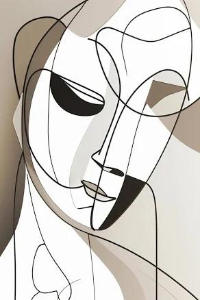 Timeless Picasso-Inspired Wall Art, Timeless One-Line Face Art in the Spirit of Picasso, Abstract Monochrome Face in Picasso Style