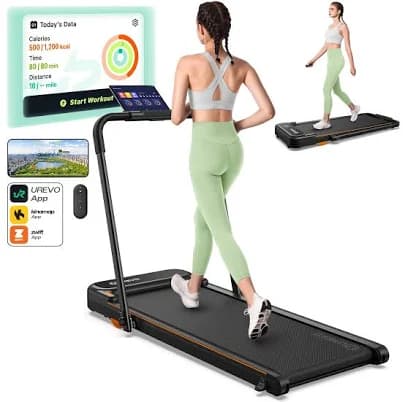UREVO Walking Pad, Under Desk Treadmill for Home/Office, 2 in 1 Folding Treadmill with Remote Control, APP and LED Display