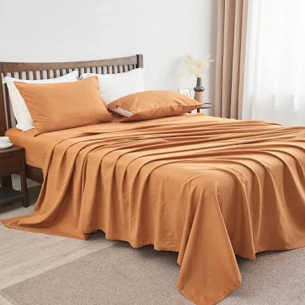 Simple&Opulence Belgian Linen Sheet Set Solid Color - 3 Pieces (1 Flat Sheet, 1 Fitted Sheet & 1 Pillowcase) Natural Flax Cotton Blend Soft
