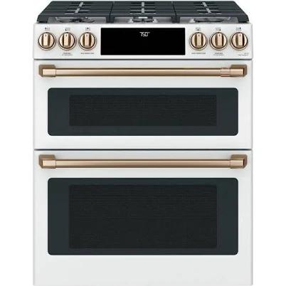 Cafe 30" Smart Slide-In Front-Control Gas Double-Oven Range with Convection