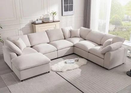 Siiejia Modular Sectional Sofa Modern Oversized Cloud Couch with Movable Ottoman 7 Seater L-Shaped Sofas Comfy Couches for Living Room