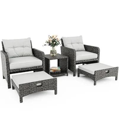 5-Pieces Wicker Patio Furniture Set with Ottomans