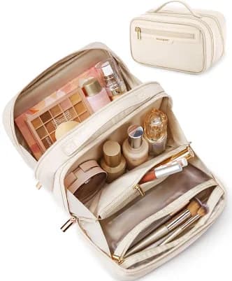 BAGSMART Travel Makeup Bag, Portable Make Up Bag, Wide-open Makeup Organizer Cosmetic Bags for Women for Travel Essentials Travel-Size Toiletries