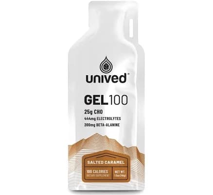 Unived Gel 100 - Vegan Energy Gel for Endurance Athletes Runners & Cyclists - 100kcal - Salted Caramel - Pack of 6