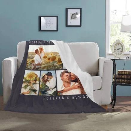 Custom Photo Sherpa Fleece Blanket, Personalized Sherpa Blanket With A Photo, Mother's Day Gift, Put Your Cat or Dog Photo On A Blanket