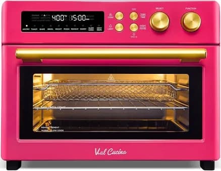 Limited Edition Happy Pink Infrared Heating Air Fryer Toaster Oven, Extra Large Countertop Convection Oven 10-In-1 Combo, 6-Slice Toast, Enamel Baking