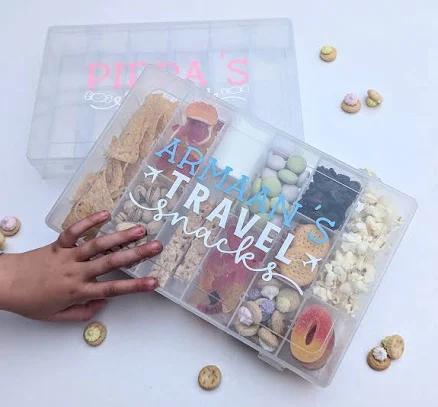 Personalised Travel Snacks Box | FOOD SAFE | Plane Snacks | Road Trip Snacks | Child Snack Box Holiday Gift | Vacation Gift | Long Journey