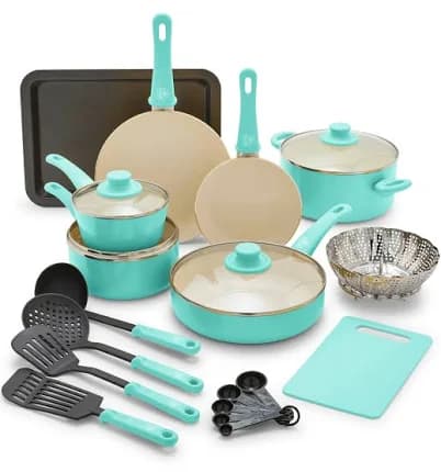 GreenLife 18-Piece Turquoise Ceramic Non-Stick Cookware Set