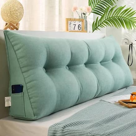 Wadser Triangular Wedge Pillow Queen, Backrest Positioning Support Cushion for Sitting in Bed, Back Rest Removable Reading Pillow Aqua