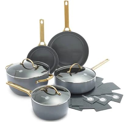Healthy Non-Toxic PFAS Free Sale Reserve Ceramic Nonstick 8-Piece Cookware Set | Charcoal - By Greenpan