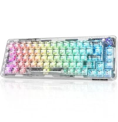 CC MALL 60% Transparent Mechanical Keyboard with Clear Keycaps,Gasket Hot Swappable Custom Wireless Keyboard,RGB Backlit Gaming Keyboard,2.4G/Type-C