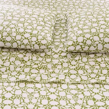 Siesta Patterned Organic Cotton Percale Sheets, Pillowcases - Standard - pair - Floral Green Apple