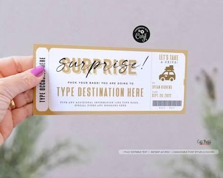 Surprise Trip gift ticket, Weekend Getaway Ticket Trip, Road Trip Trip Voucher - Digital Download