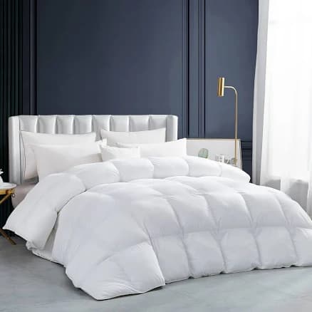 Luxurious Heavy Weight Winter Weather, Queen Size Goose Feathers Down Comforter, 100% Egyptian Cotton Cover, 55 oz. Fill Weight, White Solid