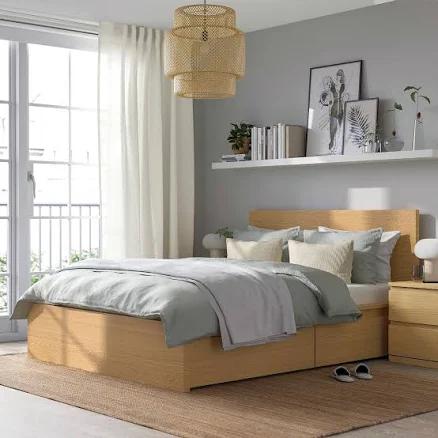 IKEA Malm High Bed Frame with 4 Storage Boxes