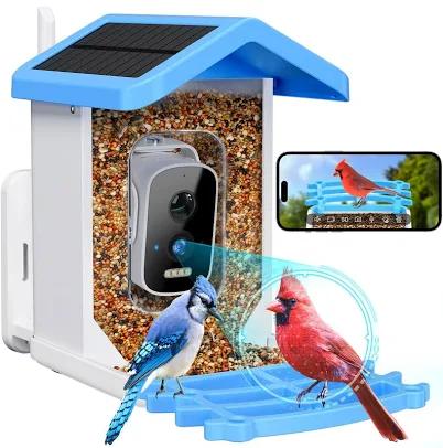 Smart Bird Feeder with Camera Solar Powered, AI Identify Bird Species 2.5k HD Auto Capture Bird Feeder Camera, Real Time Views and Notifications,