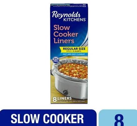 Reynolds Kitchens Slow Cooker Liners, Regular (Fits 3-8 Quarts), 8 Count, Size: 21, Clear