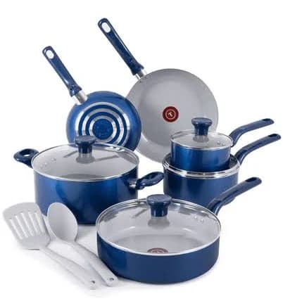 T-fal Easy Care Ceramic Non-Stick, 12 Piece Pots and Pans Cookware Set