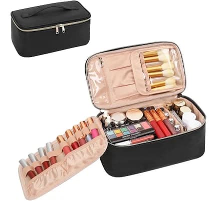 Large Portable Makeup Bag with Toiletries Brushes Slots and Divider