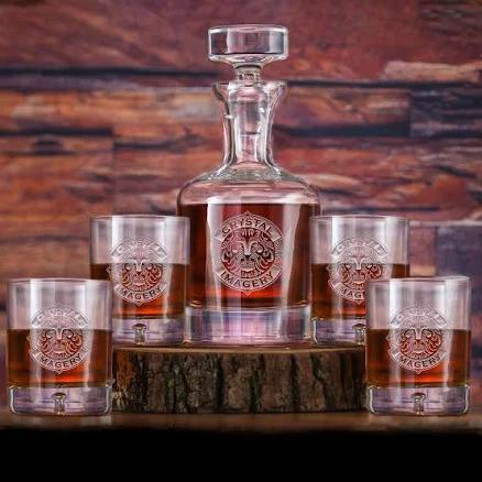 Crystal Imagery Custom Logo Whiskey Decanter Set