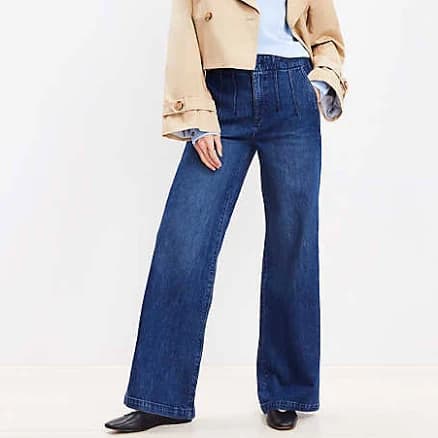 Loft Women's High Rise Wide Leg Pleated Jeans