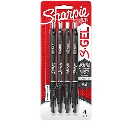 Sharpie S-Gel Retractable Gel Pen, Bold 1 mm, Black Ink/Barrel, 4/Pack