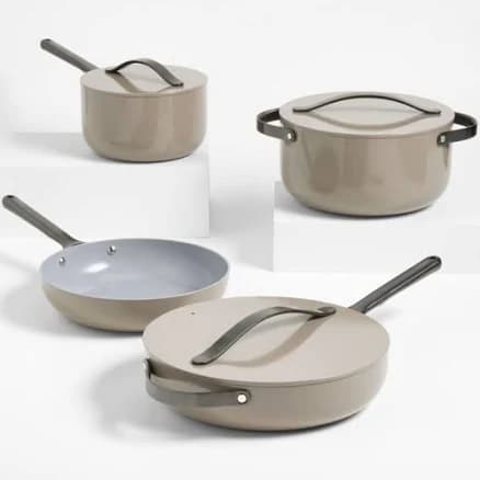 Caraway Home 7-Piece Olive Green Ceramic Non-Stick Cookware Set with Gunmetal Hardware