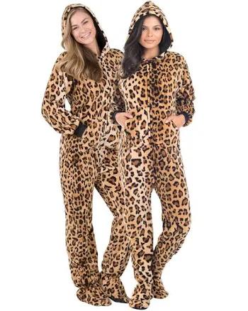 Footed Pajamas Cheetah Spots Adult Hoodie Chenille One Piece