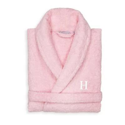 Authentic Hotel and Spa Unisex Pink Turkish Cotton Adult Terry Bath Robe with White Block Monogram