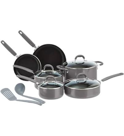 Amazon Basics Ceramic Non-Stick 12-Piece Cookware Set, Gray - Pots, Pans and Utensils