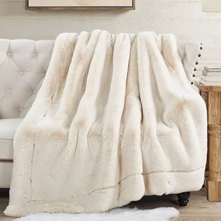 Plush Faux Fur Reversible Throw Blanket for Couch or Bed, Luxury Machine Washable Soft Cozy Home Decor Fuzzy Fluffy Sofa Blanket, 60" x 70"