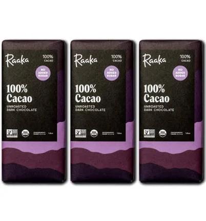 Raaka Chocolate 100% Cacao Sugar Free Dark Chocolate