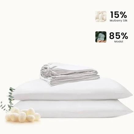 100 Real Mulberry Silk Sheet Set, PearlWhite / Queen