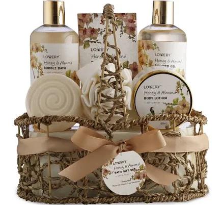 Home Spa Gift Basket Honey & Almond Luxury Bath & Body Set