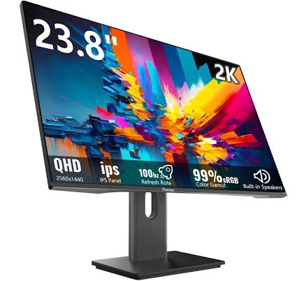 23.8 Inch PC Gaming Monitor QHD 2560x1440 2K 100Hz, 2ms, Built-in Speakers, HDR, 99% sRGB IPS LED Computer Screen with HDMI/DP Ports, AMD FreeSync