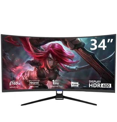 Sealan 34-inch Curved Ultrawide Gaming Monitor 4K 3440 x 1440 165Hz WQHD 21:9 with Thunderbolt 2 HDMI2.0 DP1.4 ,1500R, 99%sRGB, Support AMD Freesync,